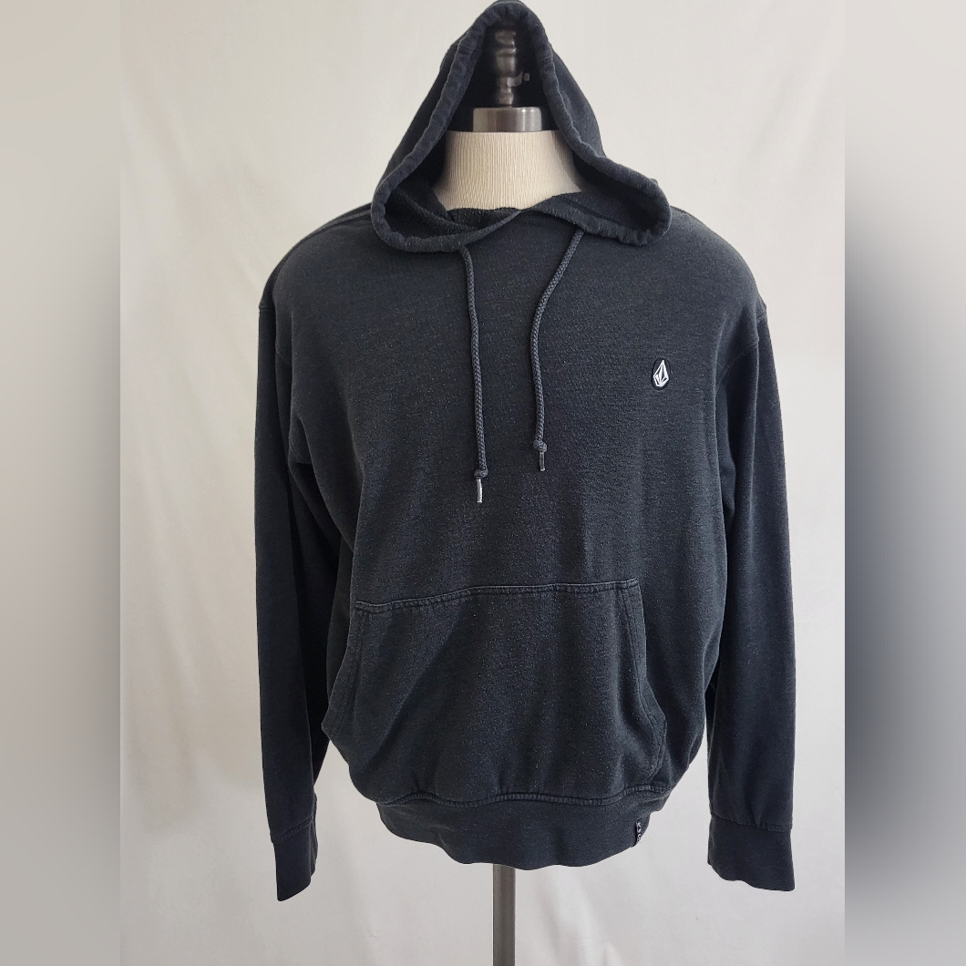 Volcom Hoodie Hooded Sweatshirt Mens Size Large Black Dark Gray Flaw